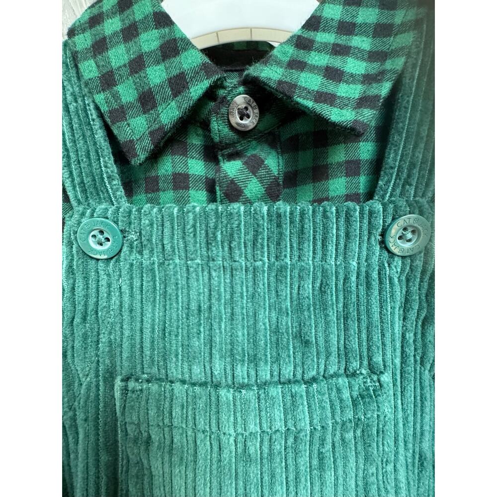 NWT Carter’s Baby Green Corduroy Overalls & Plaid Shirt Set 6–9 Months | 2-Piece